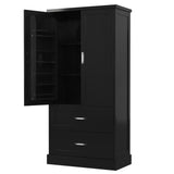 English Elm Tall Bathroom Storage Cabinet, Cabinet With Two Doors and Drawers, Adjustable Shelf, Mdf Board, Black