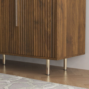 English Elm Wood Fluted Buffet Cabinet with Adjustable Shelves for Dining Room or Entryway W1321P356151