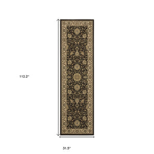 HomeRoots 8' Elegant Brown and Ivory Oriental Square Rug - Stain Resistant, Durable, and Perfect for Any Space 9' Runner 576200