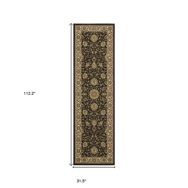 HomeRoots 8' Elegant Brown and Ivory Oriental Square Rug - Stain Resistant, Durable, and Perfect for Any Space 9' Runner 576200