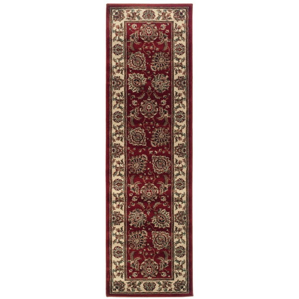 HomeRoots 6' Elegant Red and Ivory Oriental Round Rug for Timeless Style, Durability, and Easy Maintenance 9' Runner 576202