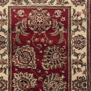 HomeRoots 6' Elegant Red and Ivory Oriental Round Rug for Timeless Style, Durability, and Easy Maintenance 9' Runner 576202