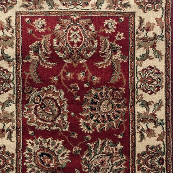 HomeRoots 6' Elegant Red and Ivory Oriental Round Rug for Timeless Style, Durability, and Easy Maintenance 9' Runner 576202
