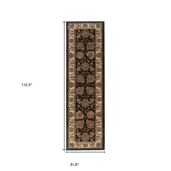 HomeRoots 6' Brown And Ivory Oriental Round Rug - Timeless Geometric Design for Elegant Living Spaces 9' Runner 576203