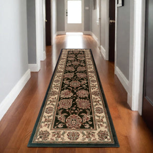 HomeRoots 6' Brown And Ivory Oriental Round Rug - Timeless Geometric Design for Elegant Living Spaces 9' Runner 576203