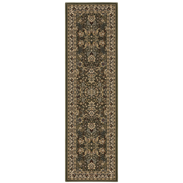 Homeroots 6' Elegant Green And Ivory Oriental Round Rug - Durable, Stain-resistant, Perfect For Any Room 9' Runner Polypropylene 576205