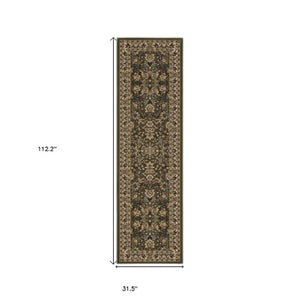 Homeroots 6' Elegant Green And Ivory Oriental Round Rug - Durable, Stain-resistant, Perfect For Any Room 9' Runner Polypropylene 576205