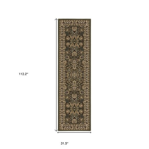 Homeroots 6' Elegant Green And Ivory Oriental Round Rug - Durable, Stain-resistant, Perfect For Any Room 9' Runner Polypropylene 576205
