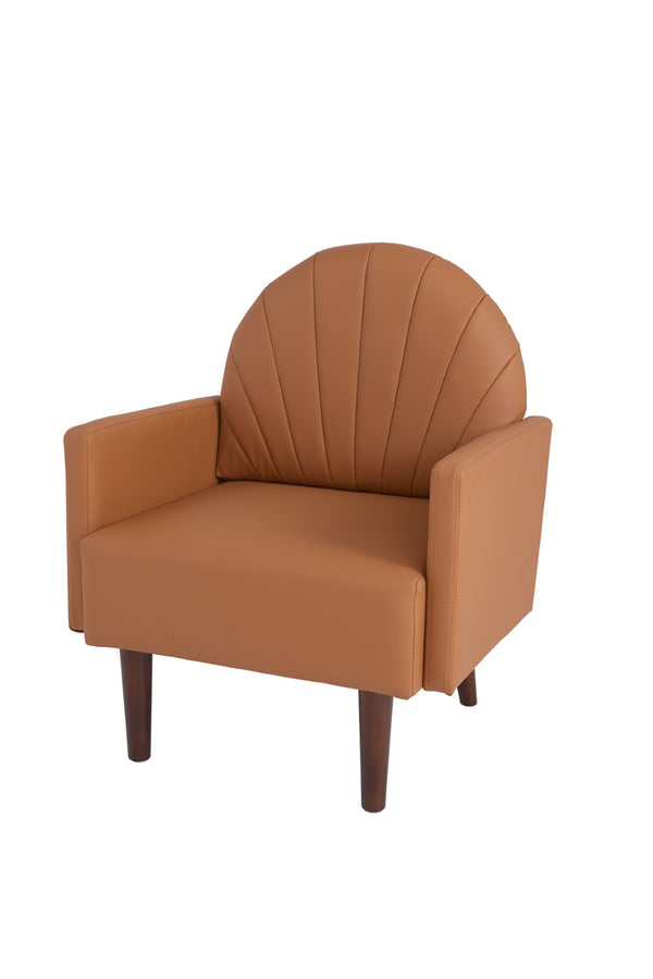 English Elm A Shell Shaped Pu Leather Accent Chair with Solid Wood Legs for Modern Living W2795P429849