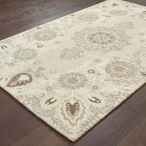 Homeroots 4' Sand Wool Floral Hand Tufted Area Rug - Elevate Your Living Space With Elegant Design And Comfort 8' X 10' Wool 576207