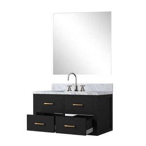 English Elm Black Single Sink Vanity Set With Carrara Marble Top, 34" Mirror & Chrome Faucet - Stylish Upgrade! B2731S01987