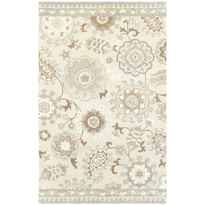 HomeRoots 4' Timeless Hand-Tufted Wool Area Rug in Ivory and Gray Floral Design for Elegant Home Décor 8' X 10' 576212