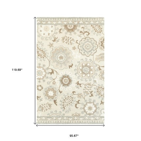 Homeroots 4' Ivory Floral Hand-tufted Area Rug - Elegant Wool Design For Cozy, Neutral Home Decor Solutions 8' X 10' Wool 576212