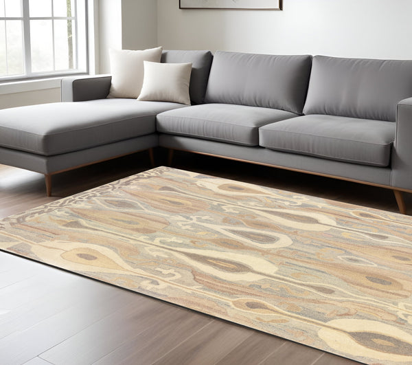 Homeroots 4' Gray Wool Abstract Hand Tufted Area Rug - Elevate Your Space With Stylish Neutral Elegance 8' X 10' Wool 576214