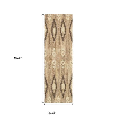Homeroots 4' Beige Wool Abstract Hand-tufted Area Rug - Stylish, Artistic Design Perfect For Any Home Decor 8' Runner Wool 576215