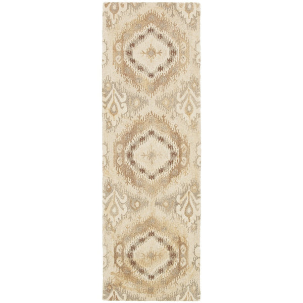 HomeRoots 4' Abstract Hand-Tufted Beige and Ivory Wool Area Rug for Comfort and Style in Any Room 8' Runner 576217