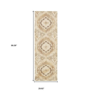 Homeroots 4' Abstract Beige And Ivory Hand-tufted Wool Area Rug - Stylish Design For Cozy Home Décor 8' Runner Wool 576217