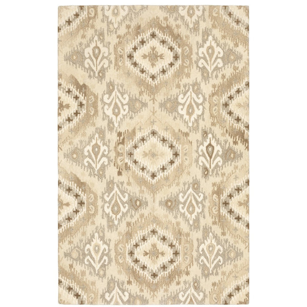 HomeRoots 4' Abstract Hand-Tufted Beige and Ivory Wool Area Rug for Comfort and Style in Any Room 8' X 10' 576218