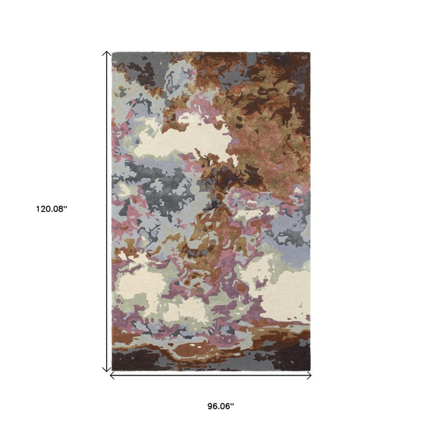 HomeRoots 8' Abstract Hand-Tufted Runner Rug in Blue and Brown - Elevate Your Space with Modern Elegance! 8' X 10' 576232