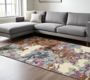 HomeRoots 8' Abstract Hand-Tufted Runner Rug in Blue and Brown - Elevate Your Space with Modern Elegance! 8' X 10' 576232