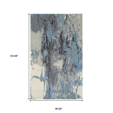 Homeroots 4' Inviting Blue Abstract Hand-tufted Area Rug For Stylish Living Spaces - Enhance Your Home Decor 8' X 10' Wool Blend 576233