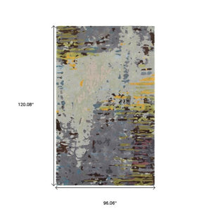 Homeroots 4' Abstract Gray And Yellow Hand-tufted Area Rug - Elevate Your Space With Style And Warmth 8' X 10' Wool Blend 576234