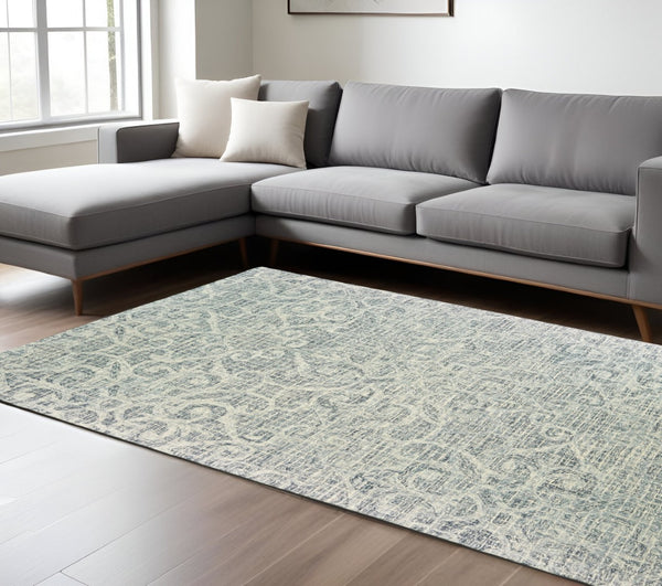 HomeRoots 5' Modern Gray and Ivory Wool Geometric Hand-Tufted Area Rug for Stylish Home Decor and Comfort 8' X 10' 576236