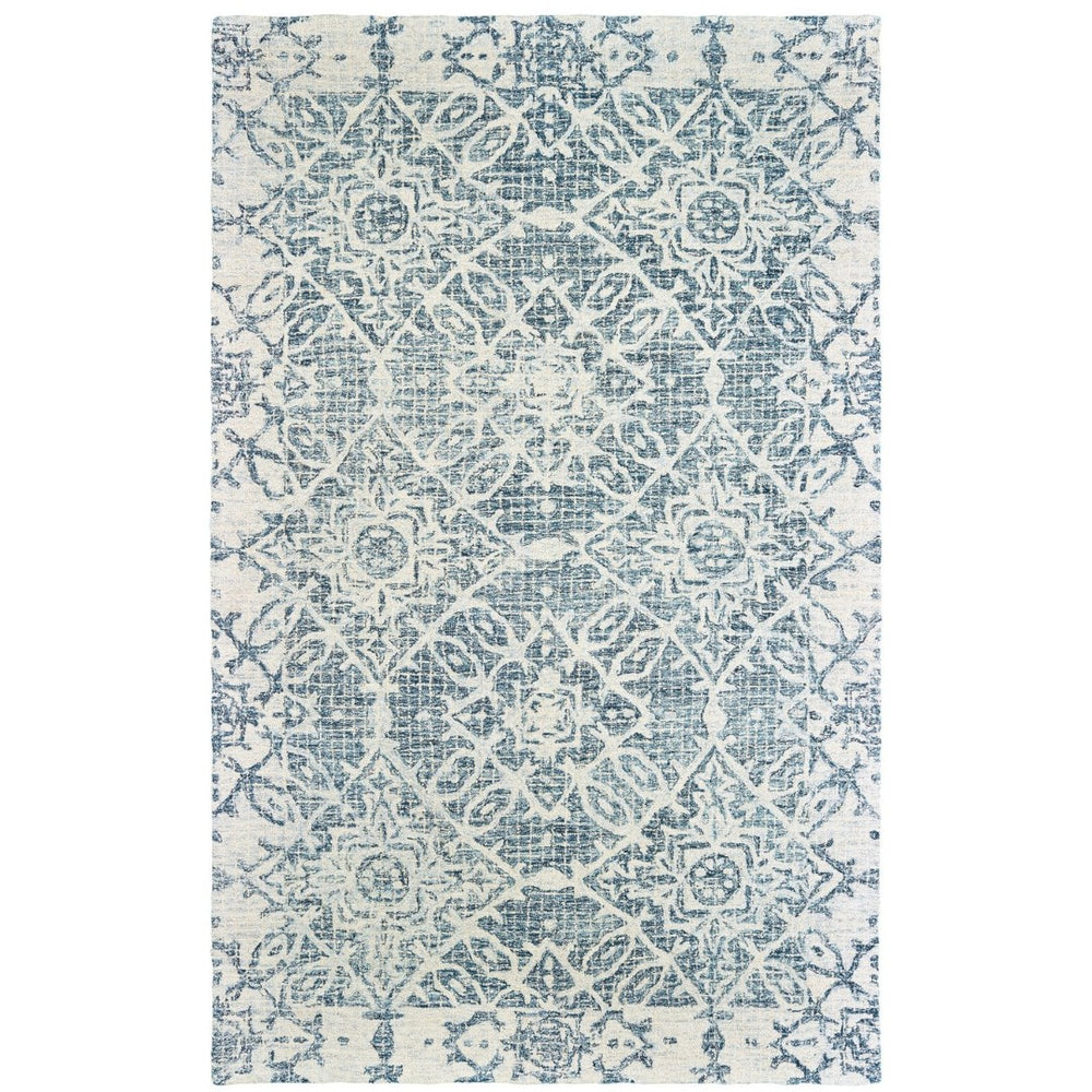 HomeRoots 5' Luxurious Blue and Ivory Hand-Tufted Wool Geometric Area Rug for Modern Home Elegance 8' X 10' 576237