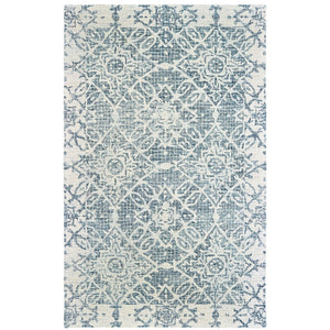 HomeRoots 5' Luxurious Blue and Ivory Hand-Tufted Wool Geometric Area Rug for Modern Home Elegance 8' X 10' 576237