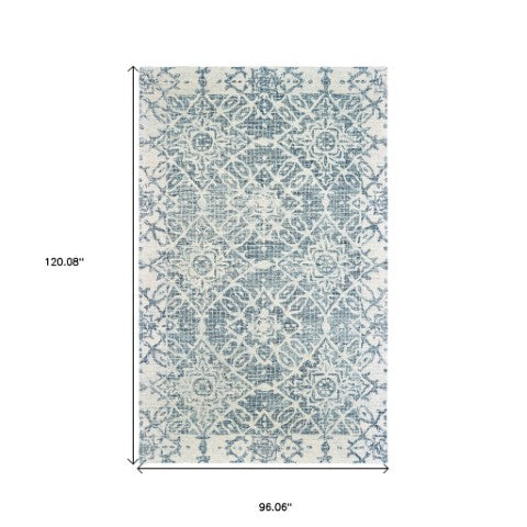 Homeroots 5' Geometric Blue Wool Hand-tufted Area Rug – Stylish Rectangular Design For Modern Home Decor 8' X 10' Wool 576237