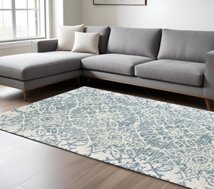 Homeroots 5' Geometric Blue Wool Hand-tufted Area Rug – Stylish Rectangular Design For Modern Home Decor 8' X 10' Wool 576237