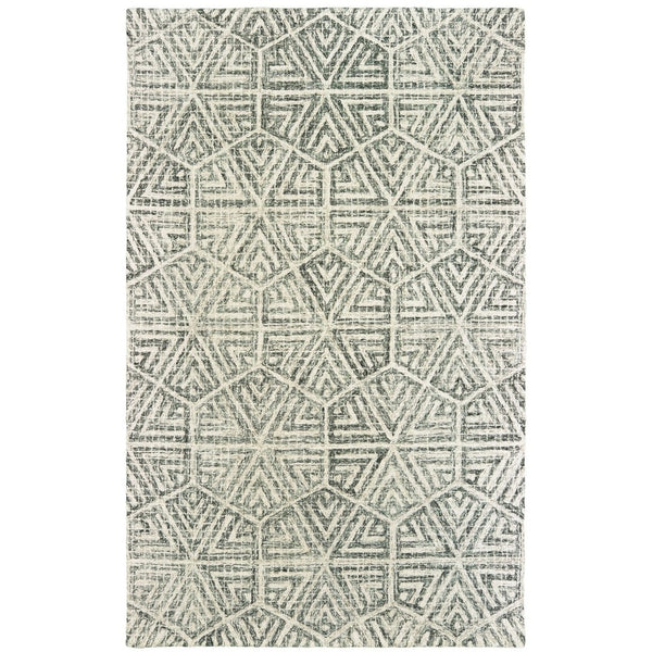 HomeRoots 5' Gray and Ivory Wool Geometric Hand-Tufted Area Rug for Modern Elegance in Any Space 8' X 10' 576238