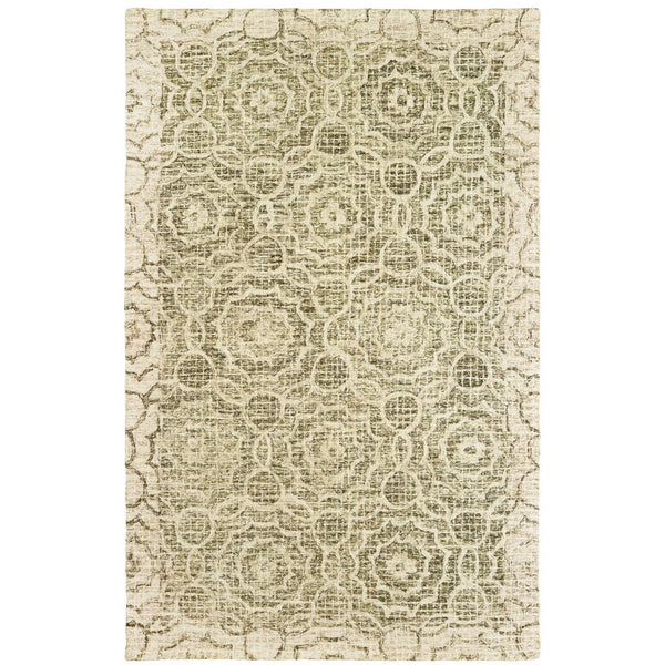 HomeRoots 5' Modern Geometric Hand-Tufted Wool Area Rug in Green and Ivory for Stylish Home Décor 8' X 10' 576239