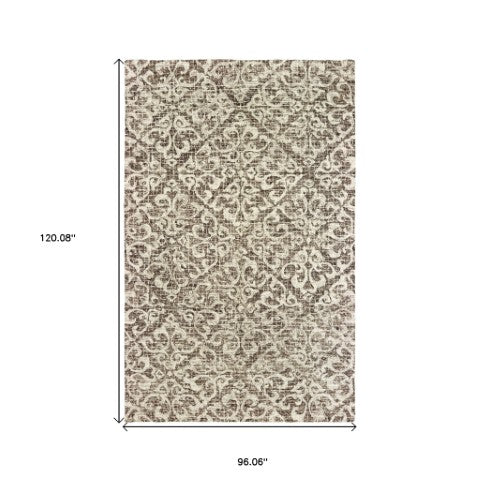 Homeroots 5' Brown Floral Wool Hand Tufted Area Rug – Elevate Your Space With Style And Sophistication 8' X 10' Wool 576240