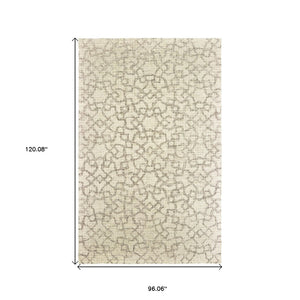 HomeRoots 5' Hand-Tufted Wool Area Rug in Tan and Ivory - Elegant Geometric Design for Any Living Space 8' X 10' 576241