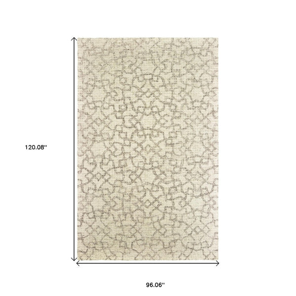 HomeRoots 5' Hand-Tufted Wool Area Rug in Tan and Ivory - Elegant Geometric Design for Any Living Space 8' X 10' 576241