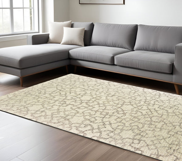 HomeRoots 5' Hand-Tufted Wool Area Rug in Tan and Ivory - Elegant Geometric Design for Any Living Space 8' X 10' 576241