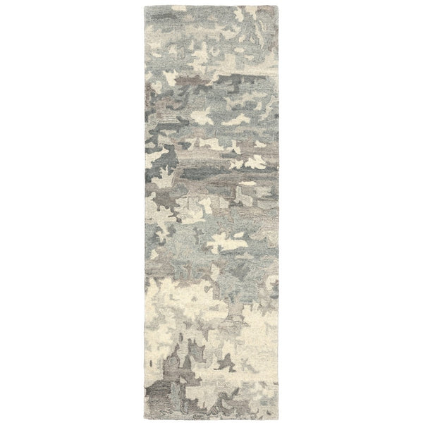 HomeRoots 4' Gray Wool Abstract Hand-Tufted Area Rug - Durable, Modern Style for Compact Spaces and Comfort 8' Runner 576242