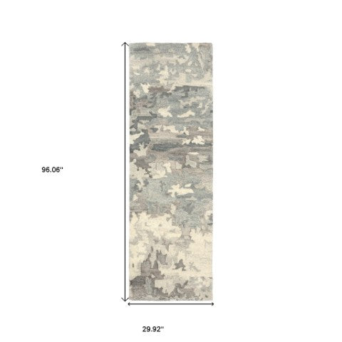 Homeroots 4' Elevate Your Home With A Soft Gray Wool Abstract Hand Tufted Area Rug For Timeless Style 8' Runner Wool 576242