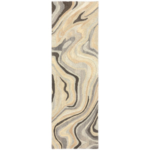 HomeRoots 4' Elegant Beige and Charcoal Abstract Hand-Tufted Wool Area Rug for Modern Home Décor Comfort 8' Runner 576244