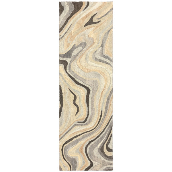 HomeRoots 4' Elegant Beige and Charcoal Abstract Hand-Tufted Wool Area Rug for Modern Home Décor Comfort 8' Runner 576244