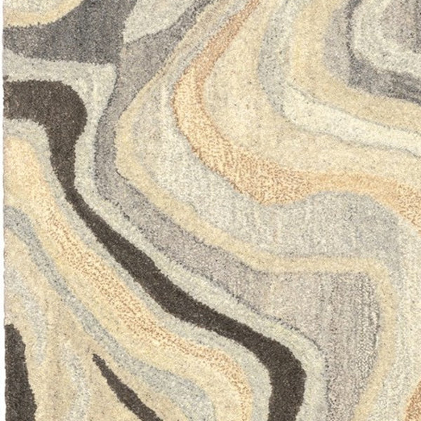 Homeroots 4' Abstract Hand-tufted Beige And Charcoal Wool Area Rug - Artful Design For Elegant Home Décor 8' Runner Wool 576244