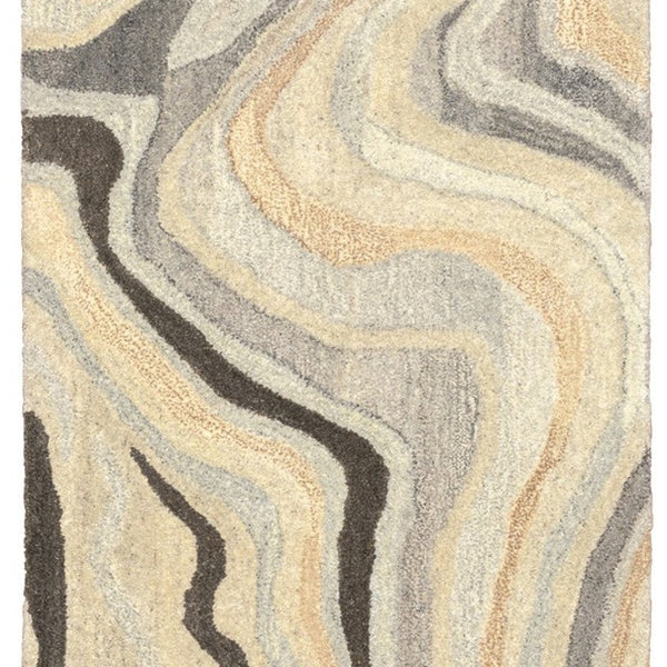 Homeroots 4' Abstract Hand-tufted Beige And Charcoal Wool Area Rug - Artful Design For Elegant Home Décor 8' Runner Wool 576244