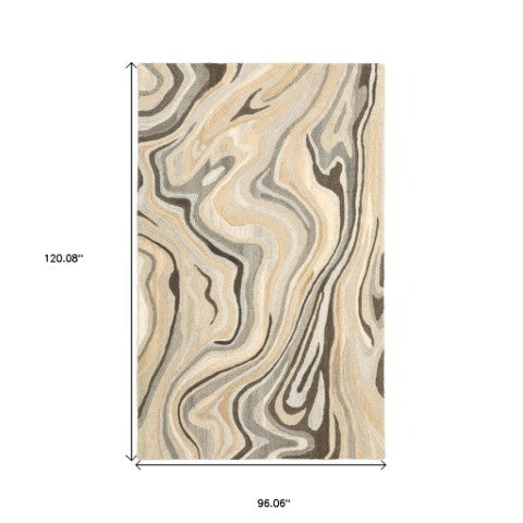 Homeroots 4' Abstract Hand-tufted Beige And Charcoal Wool Area Rug - Artful Design For Elegant Home Décor 8' X 10' Wool 576245