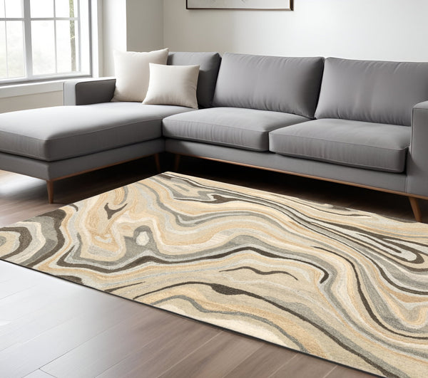 Homeroots 4' Abstract Hand-tufted Beige And Charcoal Wool Area Rug - Artful Design For Elegant Home Décor 8' X 10' Wool 576245
