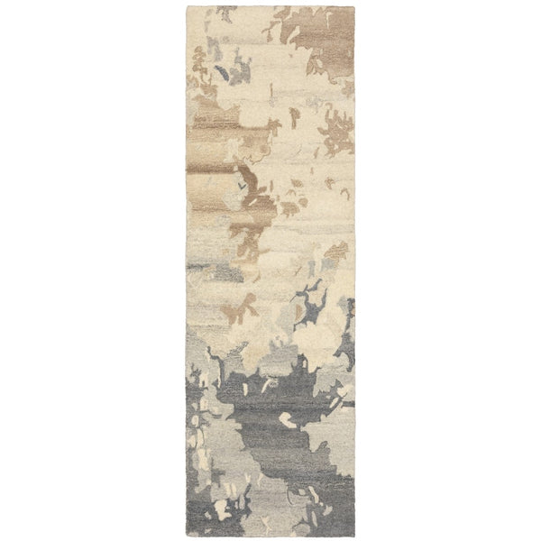 HomeRoots 4' Elegant Hand-Tufted Wool Area Rug in Beige and Charcoal - Modern Abstract Design for Cozy Spaces 8' Runner 576248