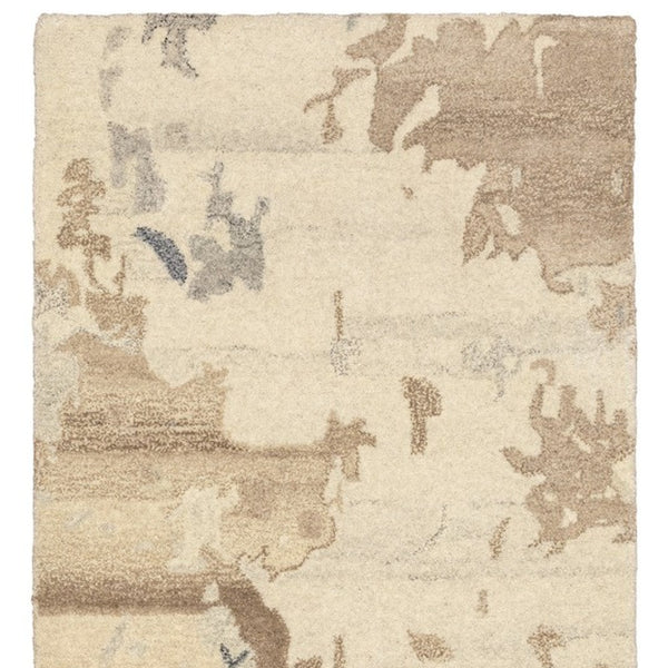 Homeroots 4' Enhance Your Living Space With A Beige And Charcoal Abstract Hand-tufted Wool Area Rug 8' Runner Wool 576248