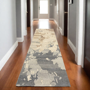 Homeroots 4' Enhance Your Living Space With A Beige And Charcoal Abstract Hand-tufted Wool Area Rug 8' Runner Wool 576248