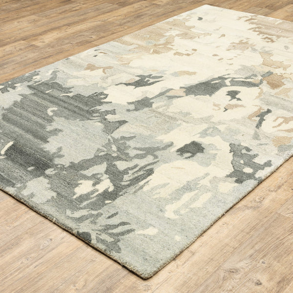 Homeroots 4' Enhance Your Living Space With A Beige And Charcoal Abstract Hand-tufted Wool Area Rug 8' X 10' Wool 576249