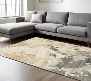 Homeroots 4' Enhance Your Living Space With A Beige And Charcoal Abstract Hand-tufted Wool Area Rug 8' X 10' Wool 576249